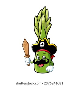vector cartoon, character, and mascot of an asparagus wearing pirates costume.