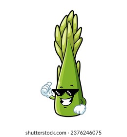 vector cartoon, character, and mascot of an asparagus with thug life style.