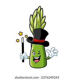 vector cartoon, character, and mascot of an asparagus wearing magician costume.