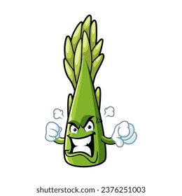 vector cartoon, character, and mascot of an asparagus with angry face expression.