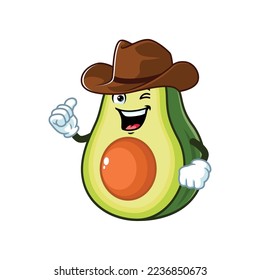 vector cartoon, character, and mascot of an avocado wearing cowboy hat.