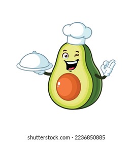 vector cartoon, character, and mascot of an avocado holding tray catering.