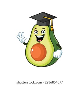 vector cartoon, character, and mascot of an avocado wearing graduate hat.