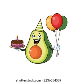 vector cartoon, character, and mascot of an avocado birthday party.