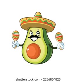 vector cartoon, character, and mascot of an avocado holding maracas.