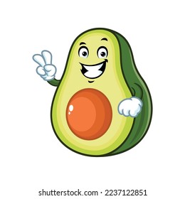 vector cartoon, character, and mascot of an avocado with two finger.