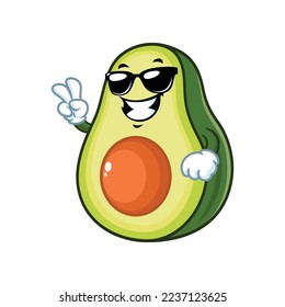 vector cartoon, character, and mascot of an avocado wearing black eyeglasses.