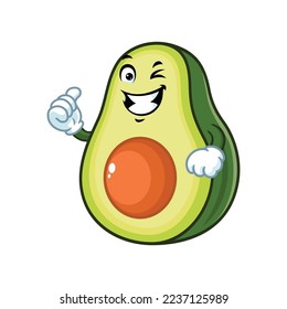 vector cartoon, character, and mascot of an avocado with thumbs up hand.