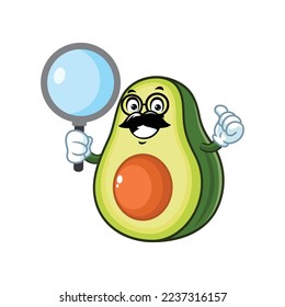 vector cartoon, character, and mascot of an avocado holding loupe.