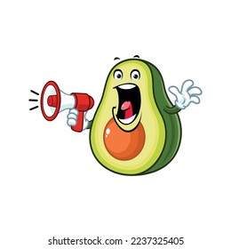 Vektorgrafik, Charakter und Maskottchen eines Avocado, der Megaphon hält.