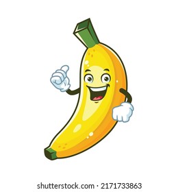 vector cartoon, character, and mascot of a banana with thumbs up hand.