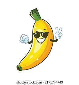 vector cartoon, character, and mascot of a banana wearing black eyeglass.