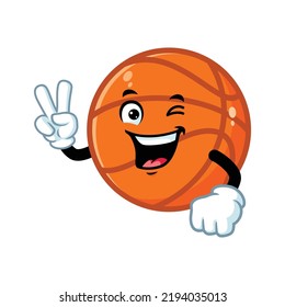 vector cartoon, character, and mascot of a basketball with two finger.