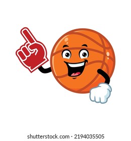 Vector Cartoon, Character, And Mascot Of A Basketball With Finger Foam.