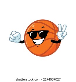 caricatura vectorial, personaje y mascota de un baloncesto con gafas de sol negras.