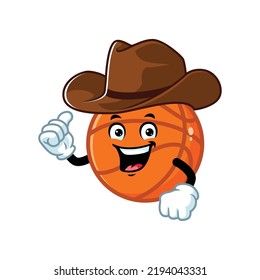 vector cartoon, character, and mascot of a basketball wearing cowboy hat.