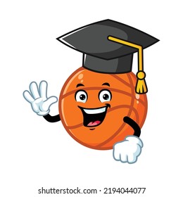 vector cartoon, character, and mascot of a basketball wearing graduation hat.