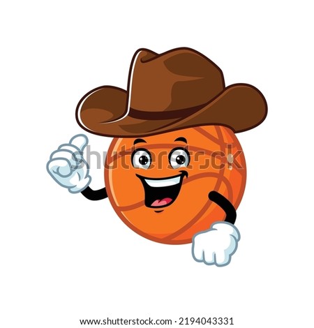 vector cartoon, character, and mascot of a basketball wearing cowboy hat.