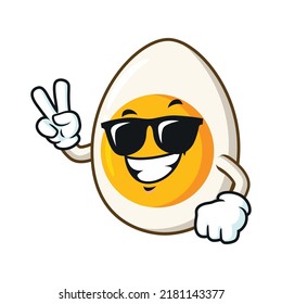 vector cartoon, character, and mascot of a boiled egg wearing black eyeglasses.