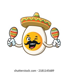 Vector Cartoon, Character, And Mascot Of A Boiled Egg Holding Maracas.