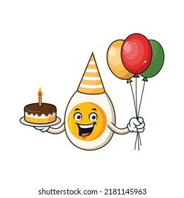 vector cartoon, character, and mascot of a boiled egg birthday party.