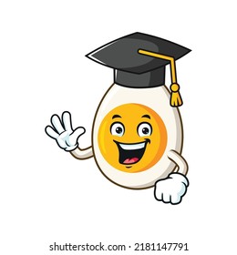 vector cartoon, character, and mascot of a boiled egg wearing graduation hat.