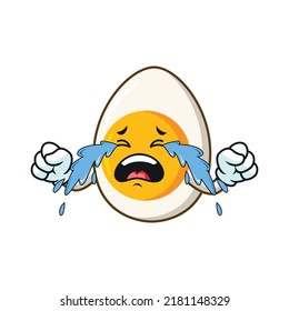 vector cartoon, character, and mascot of a boiled egg crying.