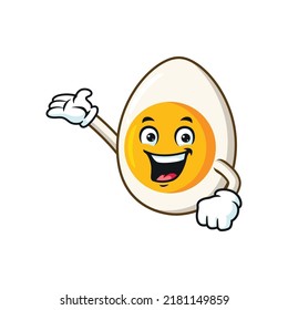 vector cartoon, character, and mascot of a boiled egg welcome pose.