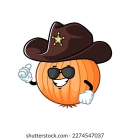 vector cartoon, character, and mascot of a bombay onion wearing sheriff hat.