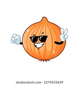 vector cartoon, character, and mascot of a bombay onion wearing black eyeglasses.