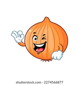vector cartoon, character, and mascot of a bombay onion with ok pose.