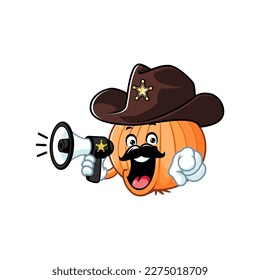 vector cartoon, character, and mascot of a bombay onion sheriff holding megaphone.