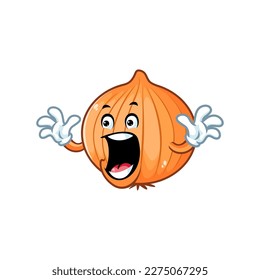 vector cartoon, character, and mascot of a bombay onion with surprized expression face.