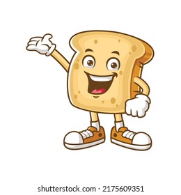 vector cartoon, character, and mascot of a bread welcome pose.