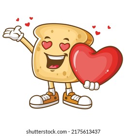 vector cartoon, character, and mascot of a bread holding heart in love.