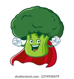 vector cartoon, character, and mascot of a broccoli superhero.