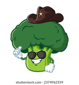 vector cartoon, character, and mascot of a broccoli wearing sheriff hat.