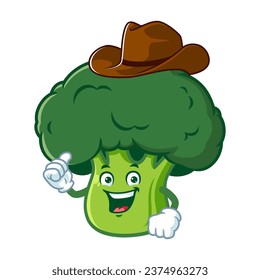 vector cartoon, character, and mascot of a broccoli wearing cowboy hat.