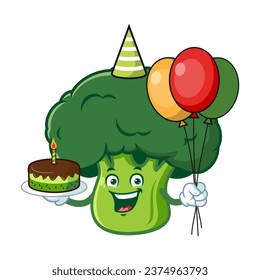 vector cartoon, character, and mascot of a broccoli birthday party.