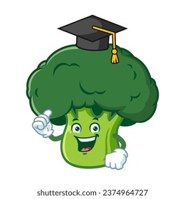 vector cartoon, character, and mascot of a broccoli wearing graduation hat.