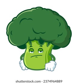 caricatura vectorial, personaje y mascota de un brócoli con cara de expresión aburrida.
