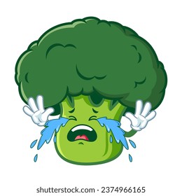 vector cartoon, character, and mascot of a broccoli with cry expression face.