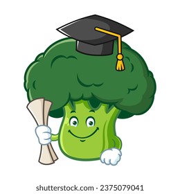 vector cartoon, character, and mascot of a broccoli wearing graduation hat.