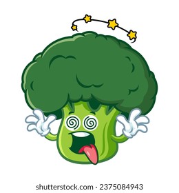 dibujos animados vectoriales, personajes y mascota de un brócoli con expresión vertiginosa.