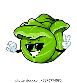 vector cartoon, character, and mascot of a cabbage wearing black eyeglasses.