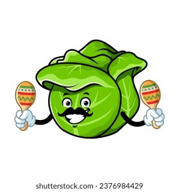 vector cartoon, character, and mascot of a cabbage holding maracas.