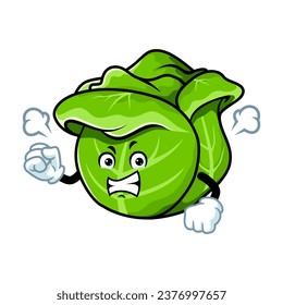 vector cartoon, character, and mascot of a cabbage with angry expression face.