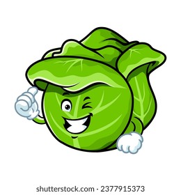 vector cartoon, character, and mascot of a cabbage with thumbs up hand.