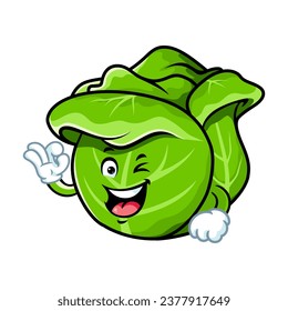 vector cartoon, character, and mascot of a cabbage with ok pose.