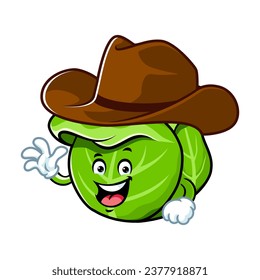 vector cartoon, character, and mascot of a cabbage wearing cowboy hat.